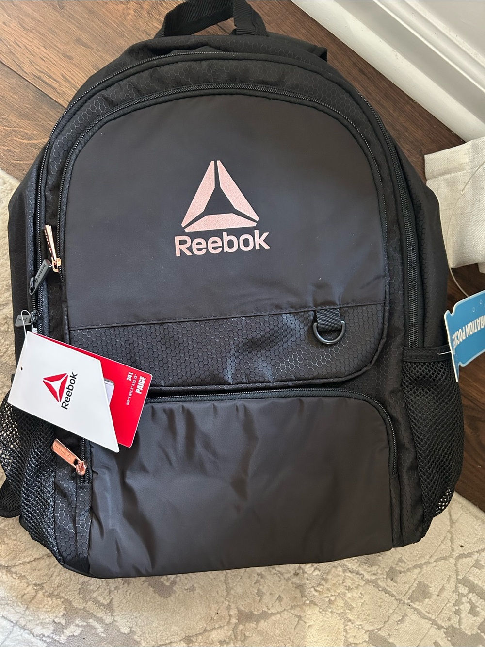 Reebok Kids Black Backpack with Rose Gold Logo